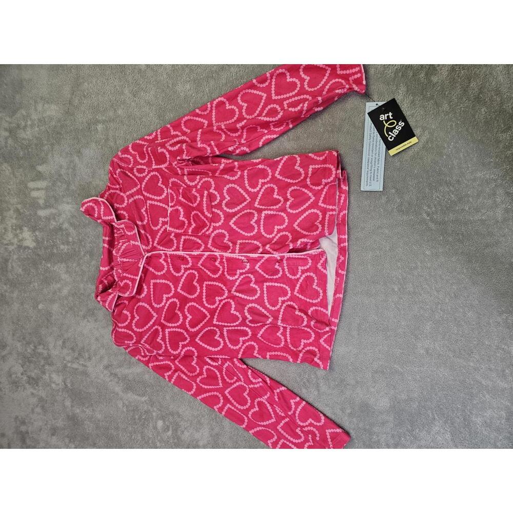 New Art Class Girls Pajamas Long Sleeve w/Pocketed Shorts Soft Pink W/Hearts XXL